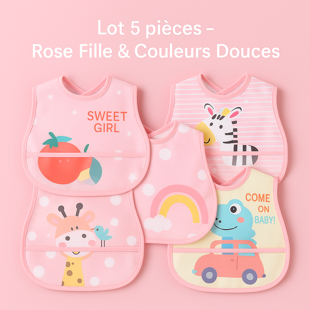 Bavoir bébé rose fille couleurs douces lot 5