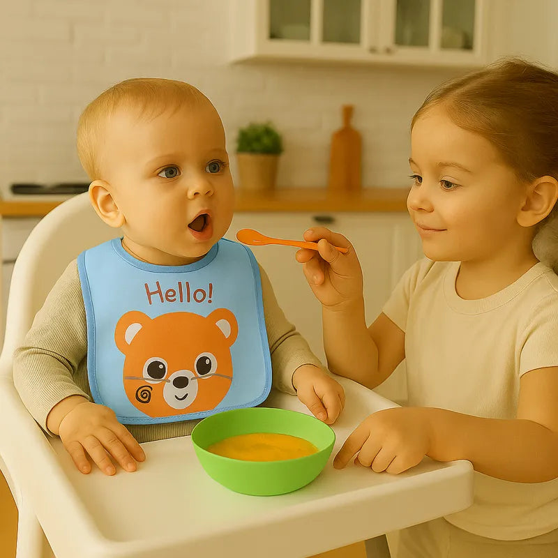 Bavoir bébé bleu ourson Hello repas enfant