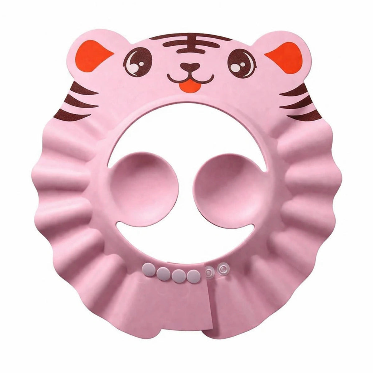Bonnet de bain bébé rose motif tigre protection yeux oreilles ajustable shampoing enfant