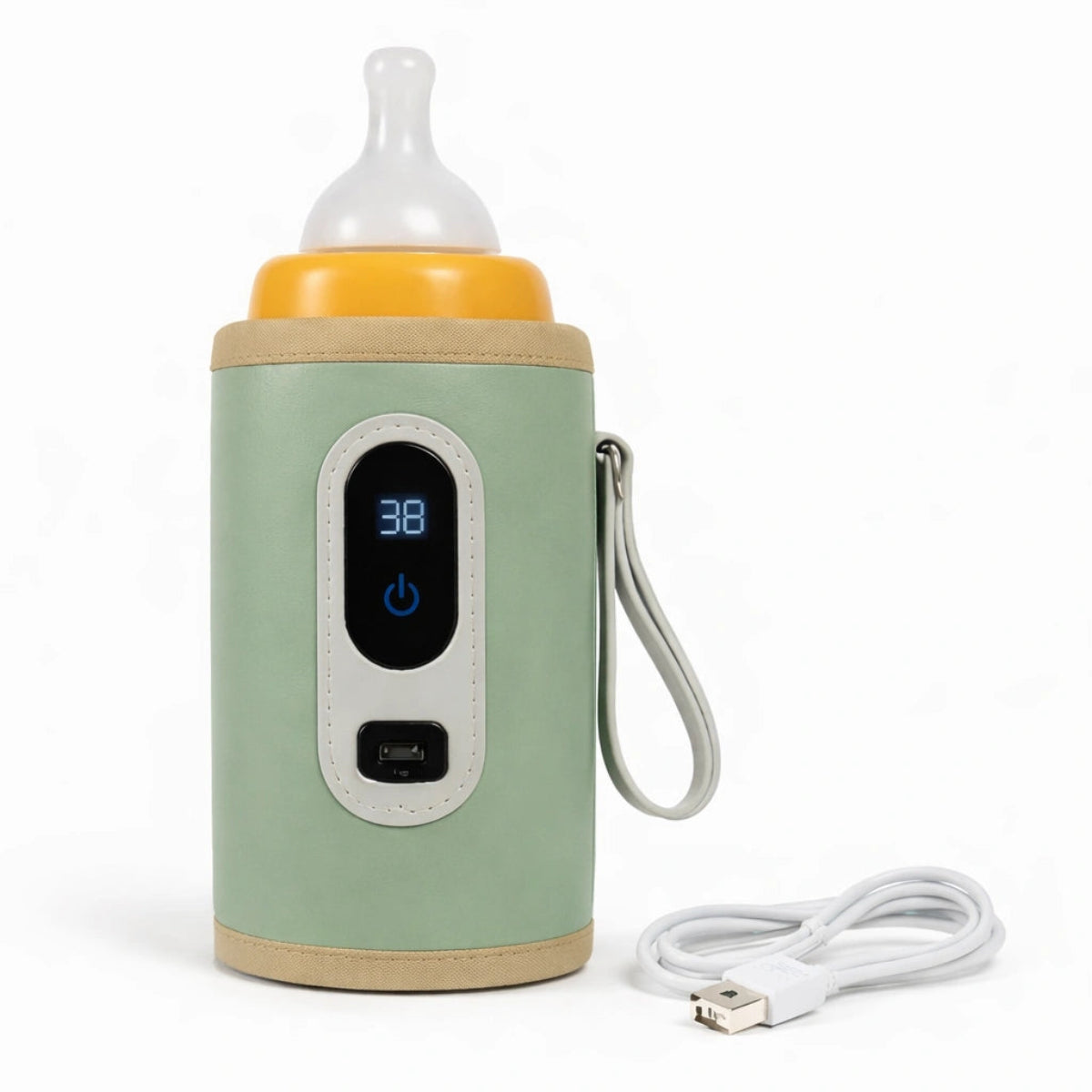 chauffe-biberon portable USB bébé vert avec câble de chargement, chauffe-lait nomade réglage température