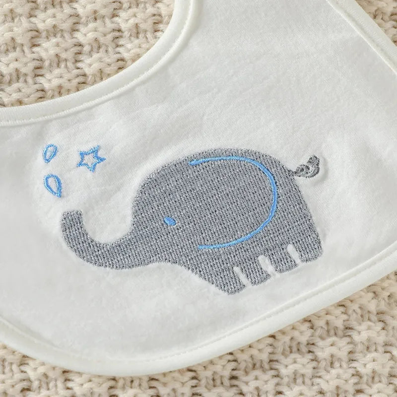 Bavoir bébé garçon avec éléphant brodé gris et détails bleus