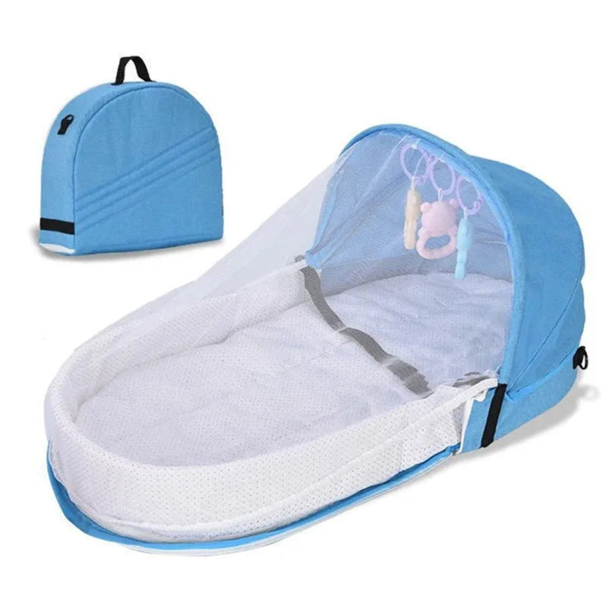 Lit bébé voyage pliable bleu confortable et portable Cigogne Bébé