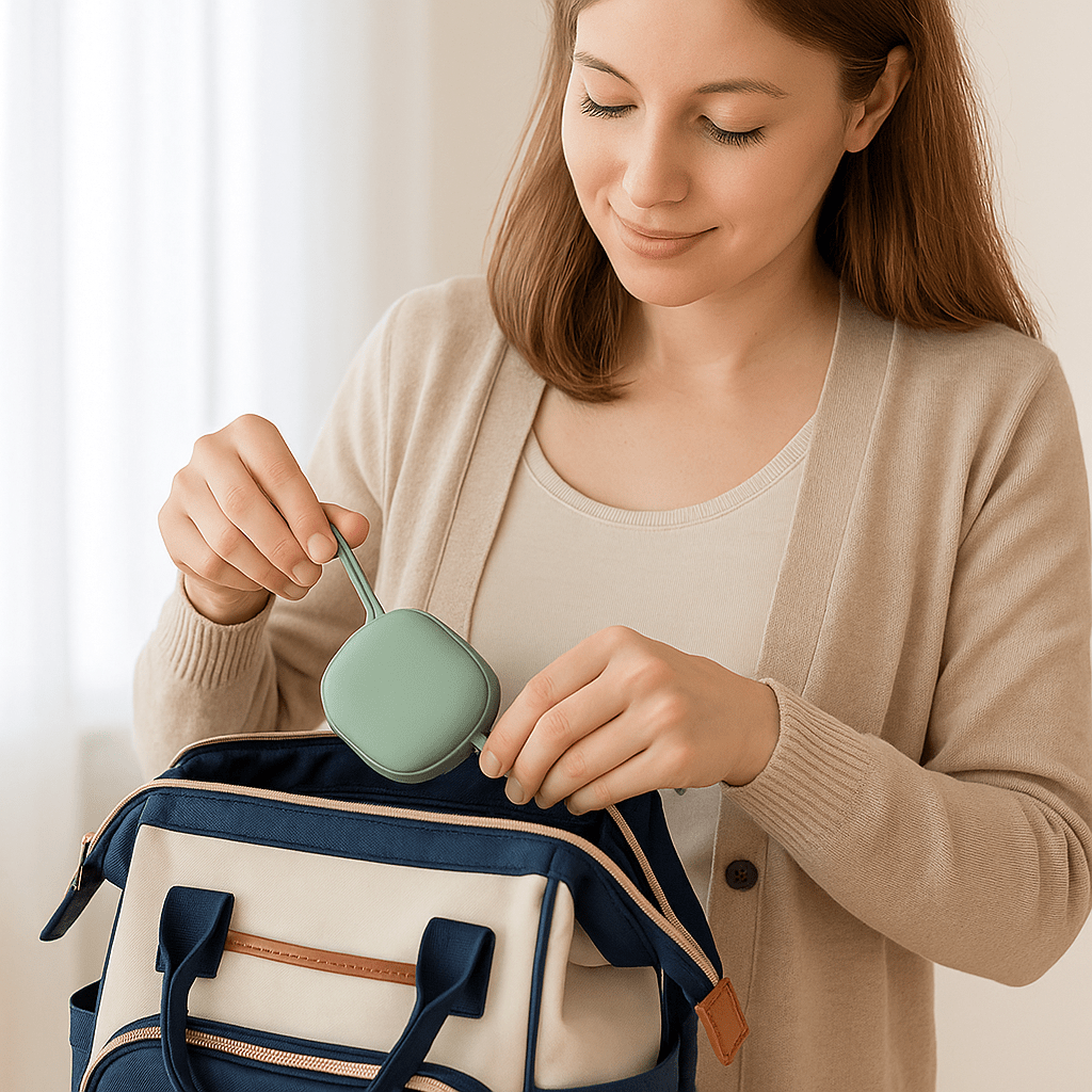 Porte sucette pour bébé - Cigogne et bébé