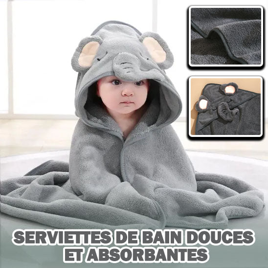 Serviette de bain pour bébé - Cigogne et bébé