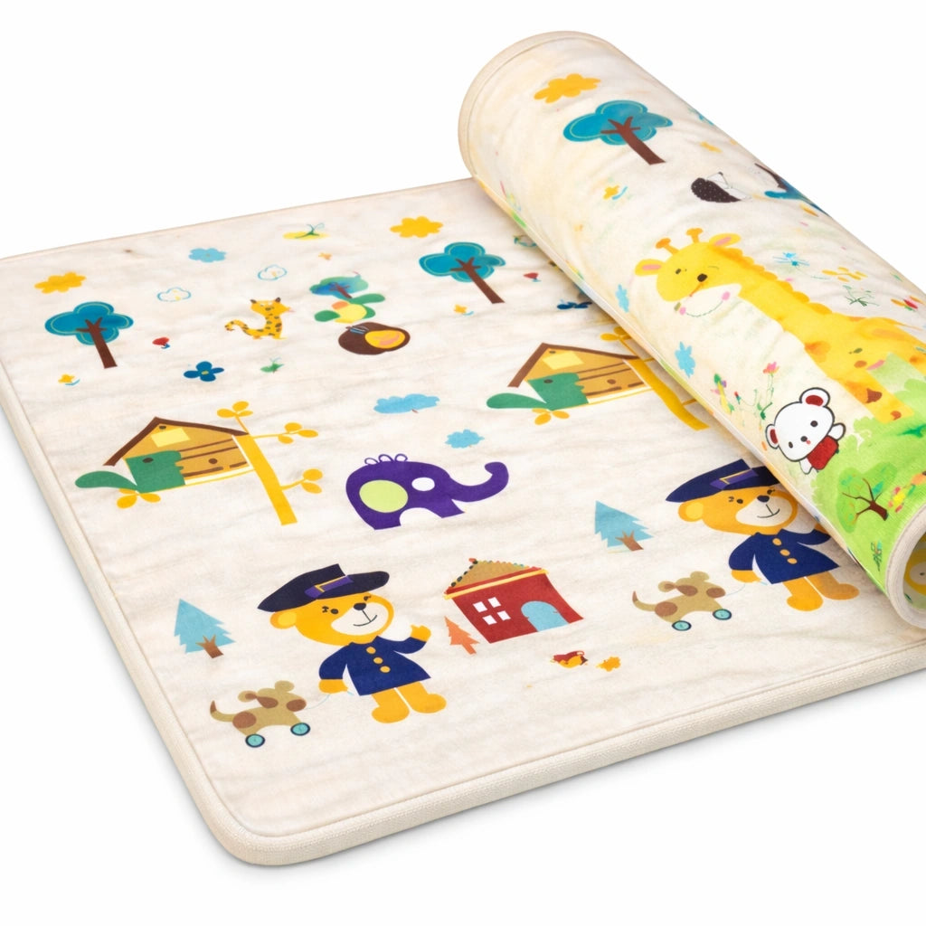 Tapis d’éveil bébé pliable motif animaux forêt beige épaisseur 1 cm confortable et sécurisé