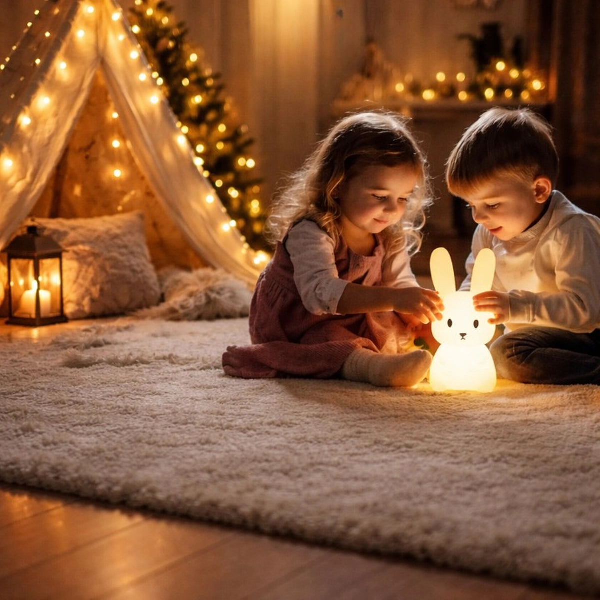 Veilleuse lapin bébé LED utilisée par enfants dans chambre douce ambiance nuit