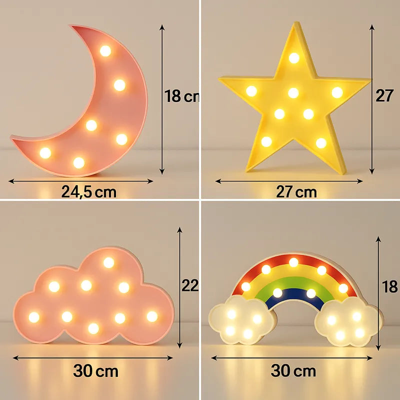 Dimensions veilleuse LED lune étoile nuage arc-en-ciel chambre bébé