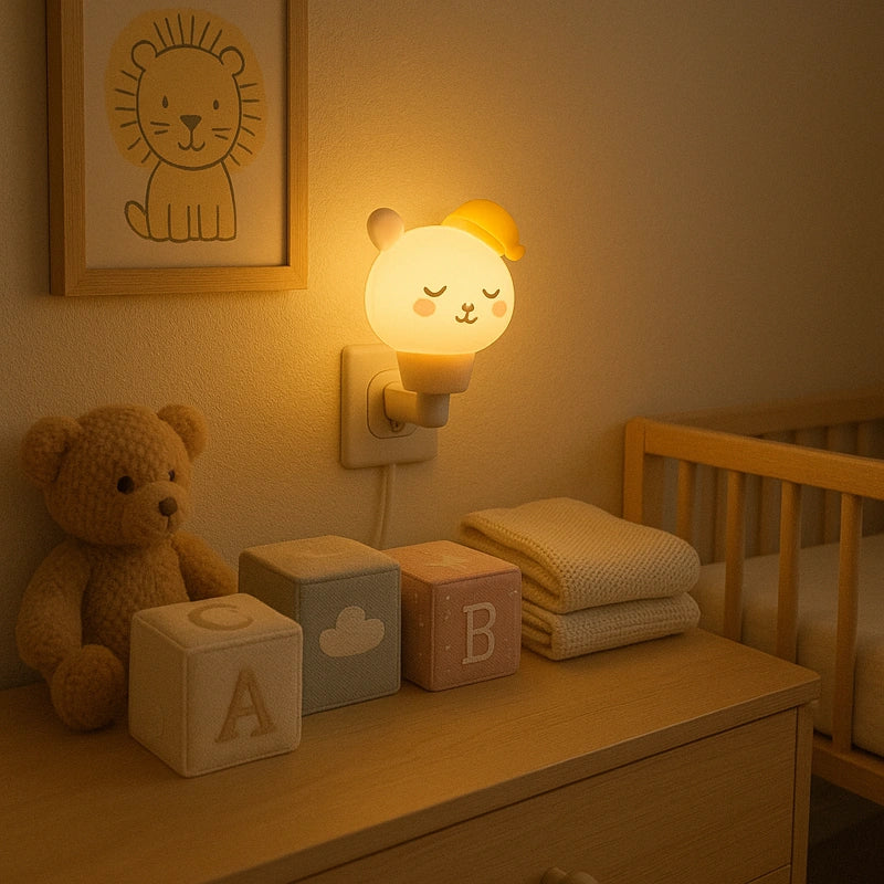 Veilleuse LED ours blanc murale chambre bébé avec peluche et jouets
