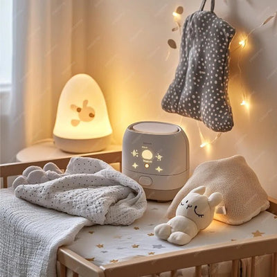 Décoration chambre bébé - Cigogne et bébé