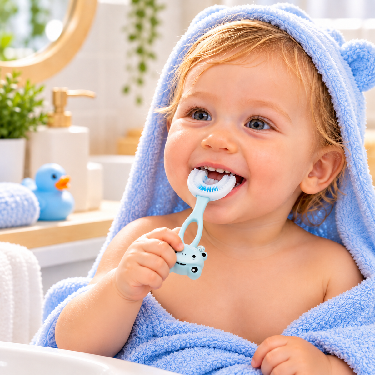 Brosse à dents enfant en silicone en forme de U – Lot de 2