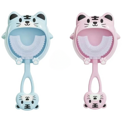 Brosse à dents bébé silicone set bleu et rose avec tête souple et manche ergonomique