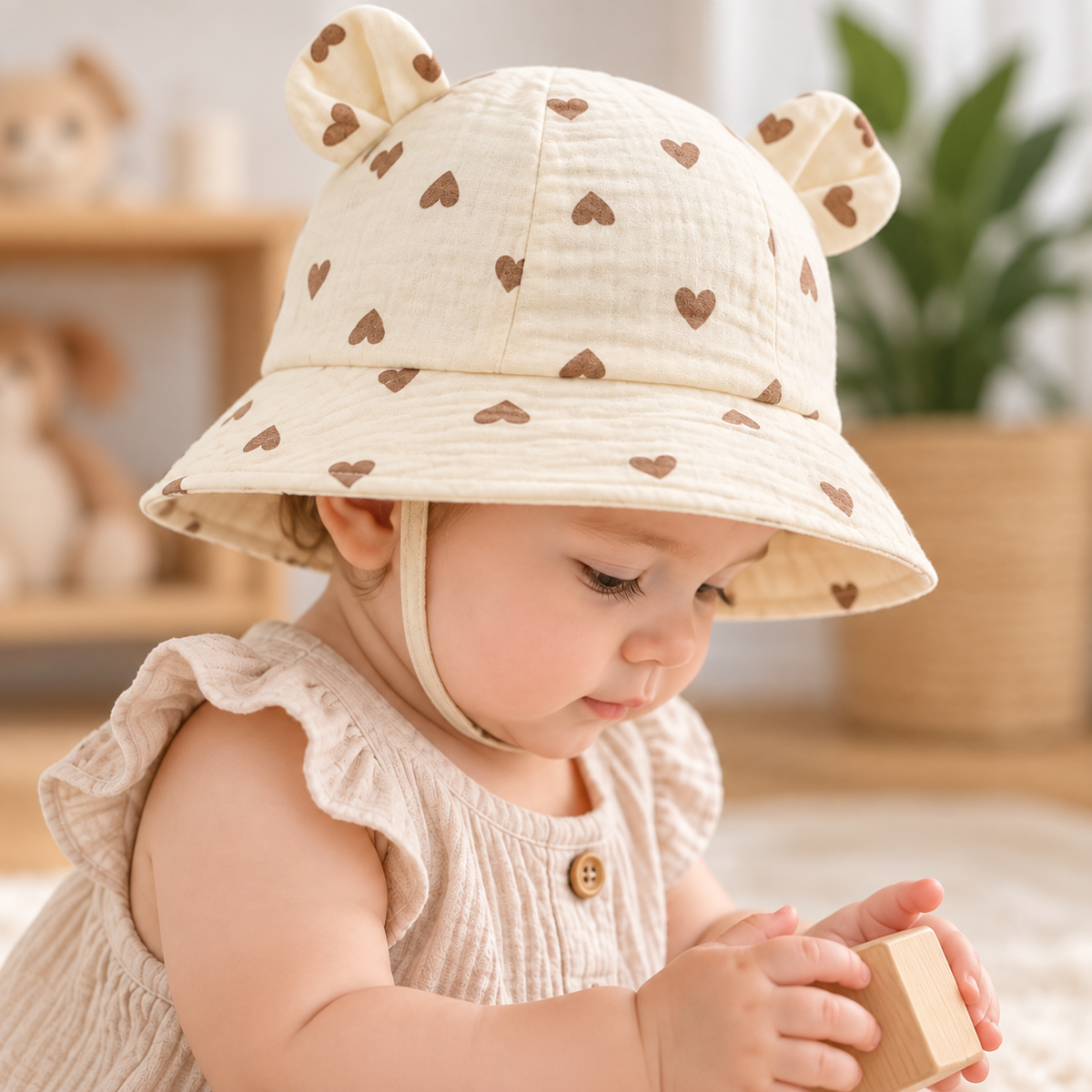 Chapeau bébé en mousseline à motifs