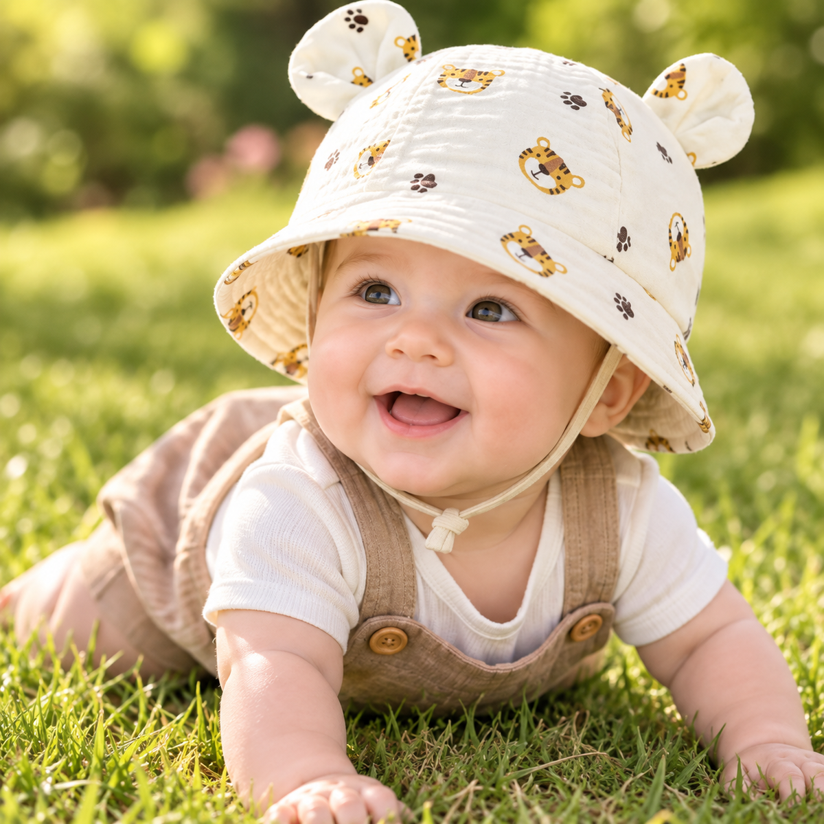 Chapeau bébé en mousseline à motifs