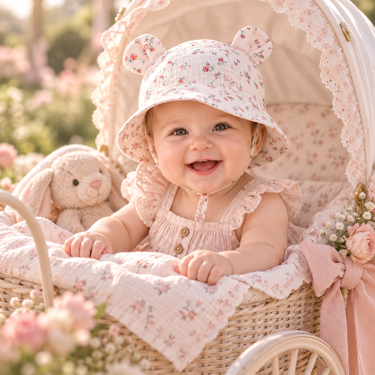 Chapeau bébé en mousseline à motifs