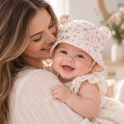 Chapeau bébé en mousseline à motifs