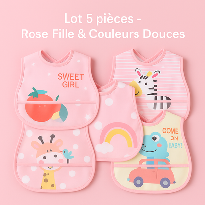 Bavoir bébé rose fille couleurs douces lot 5