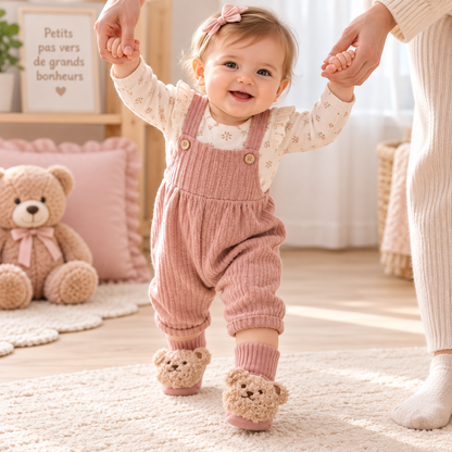 Chaussettes bébé en coton antidérapantes à motif ours