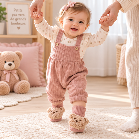 Chaussettes bebe | en coton doux antidérapantes motif ours