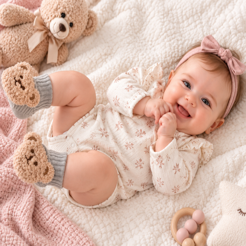 Chaussettes bébé en coton antidérapantes à motif ours