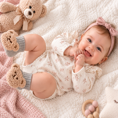 Chaussettes bébé en coton antidérapantes à motif ours