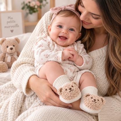 Chaussettes bébé en coton antidérapantes à motif ours