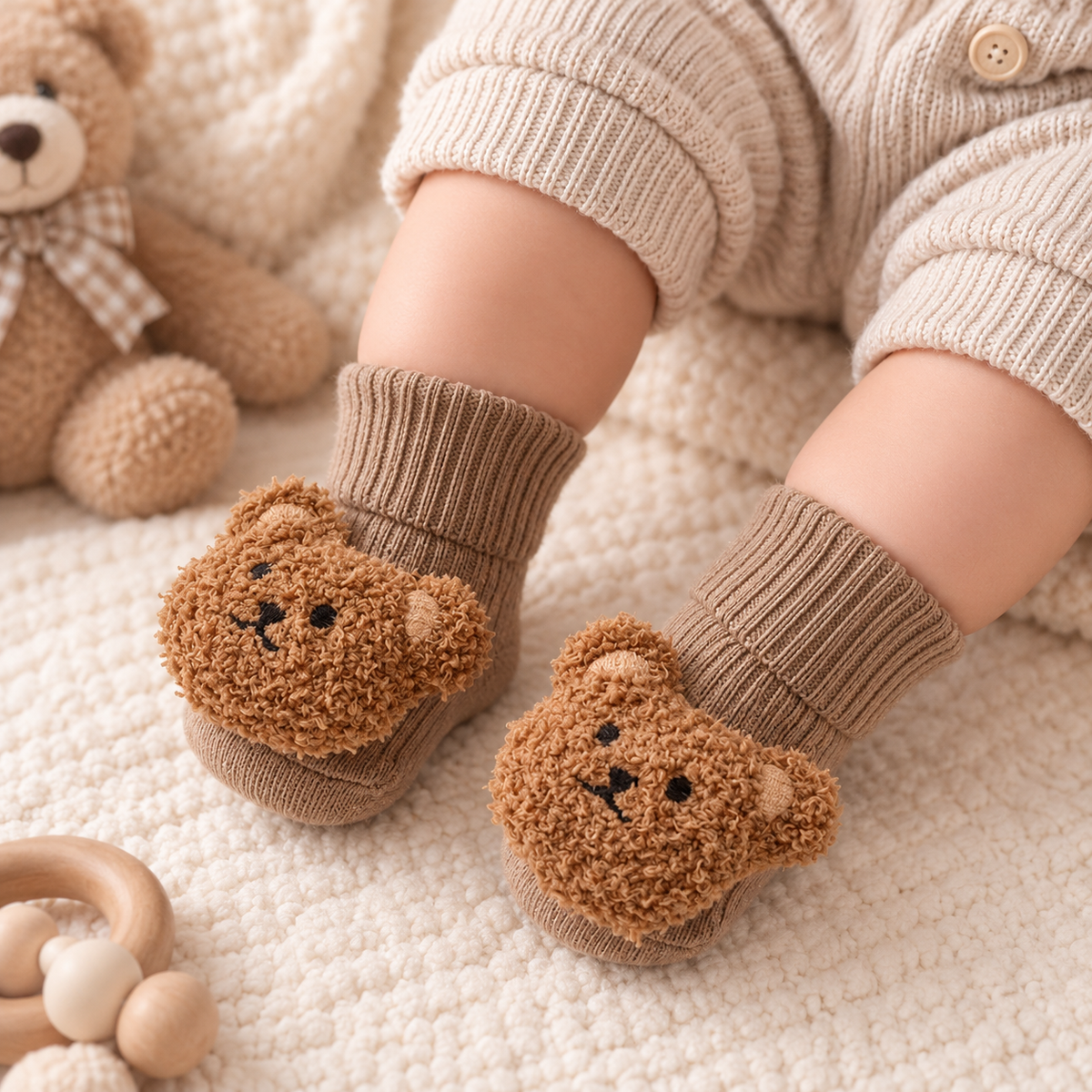 Chaussettes bébé en coton antidérapantes à motif ours