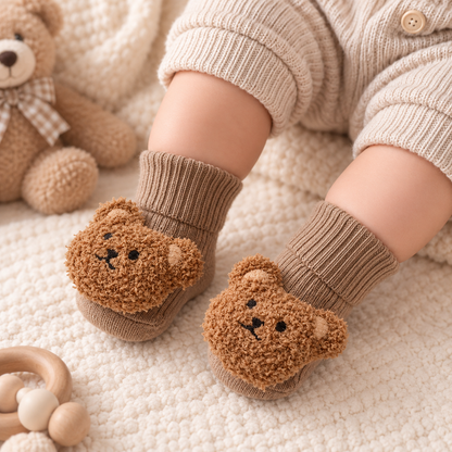 Chaussettes bébé en coton antidérapantes à motif ours