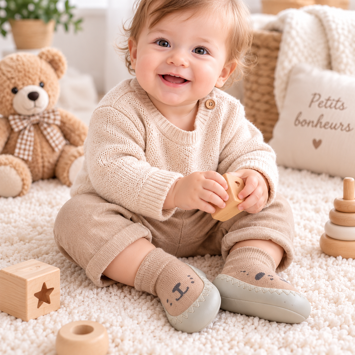 Chaussons bébé premiers pas – Respirants et antidérapants