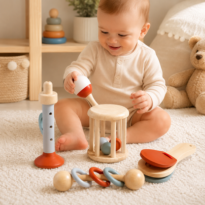 Coffret musical bébé – 5 pièces en bois