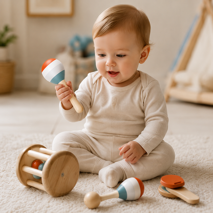 Coffret musical bébé – 5 pièces en bois