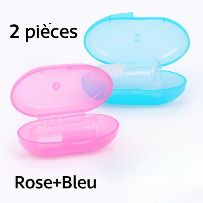 Brosses à dents bébé avec étui rose et bleu doux