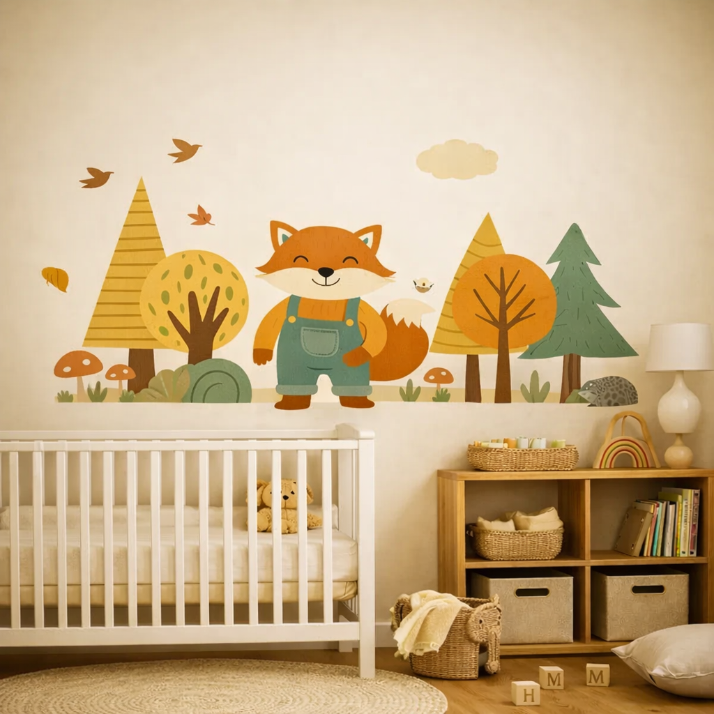 Autocollant mural forêt animaux chambre bébé