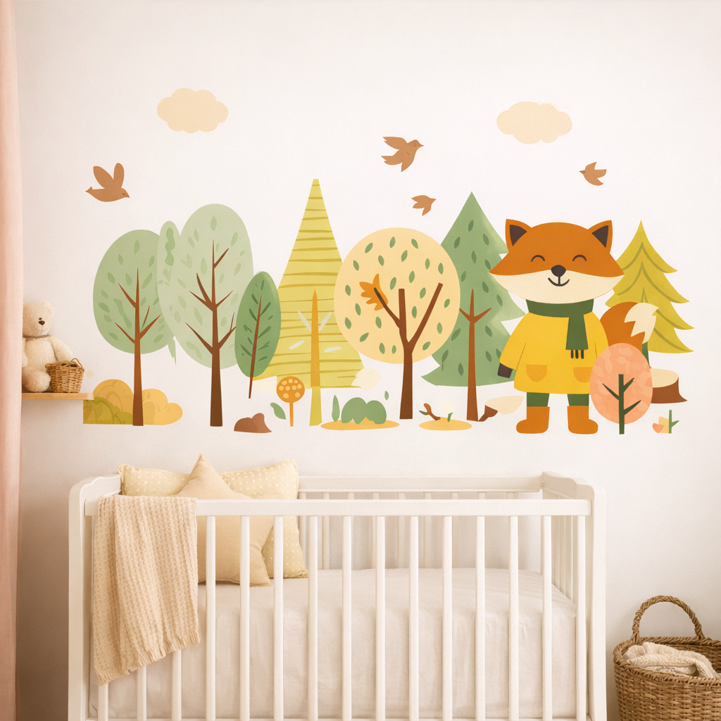 Autocollant mural forêt animaux chambre bébé