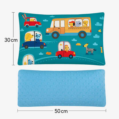 Oreiller bébé ergonomique 30x50 cm motif animaux bus