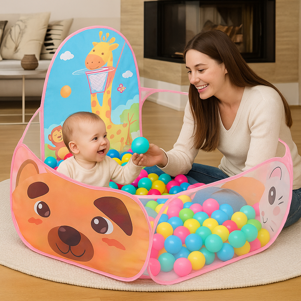 Maman et bébé qui joue dans la piscine à balle