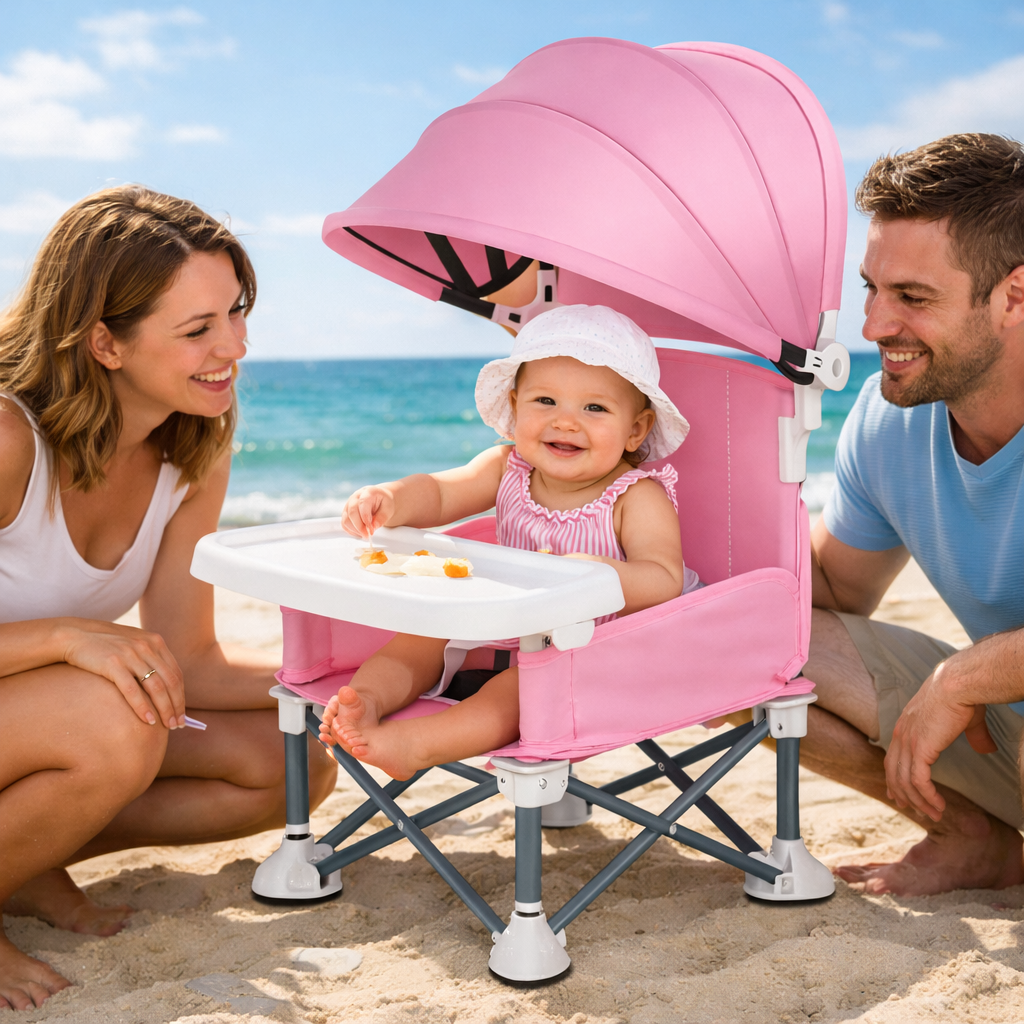 Chaise bébé portable pliable avec pare-soleil et plateau
