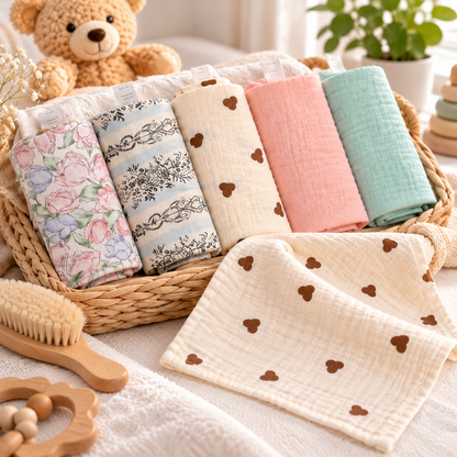 Carrés de toilette bébé en coton – Lot de 5 – 22 × 23 cm