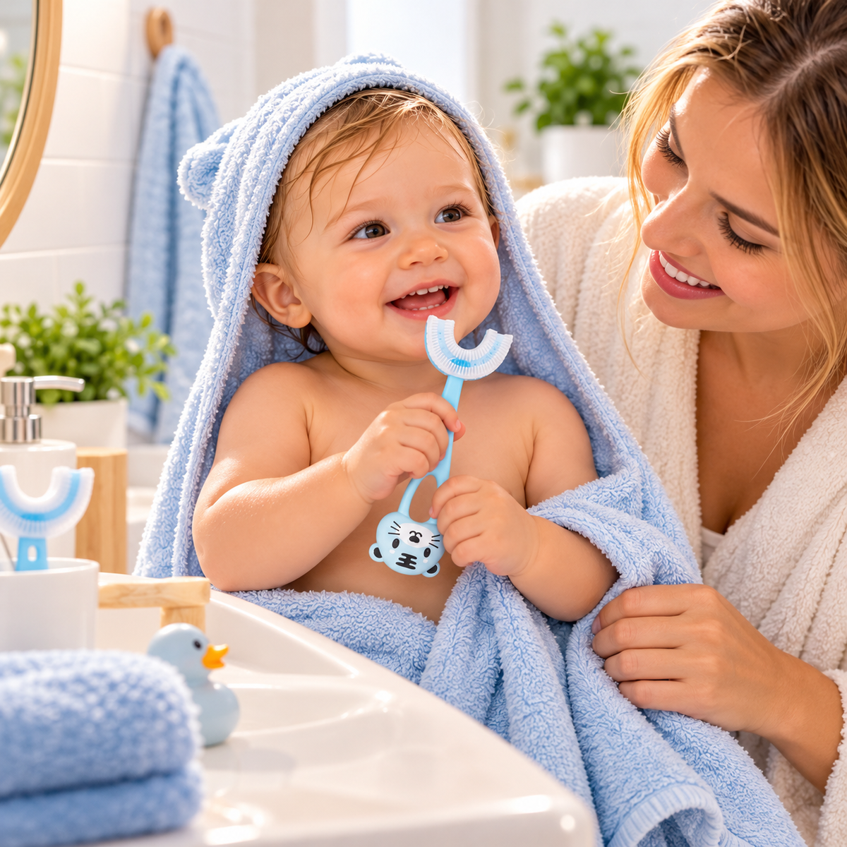 Brosse à dents enfant en silicone en forme de U – Lot de 2