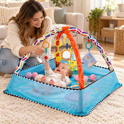 Tapis d’éveil bébé avec arche et filet