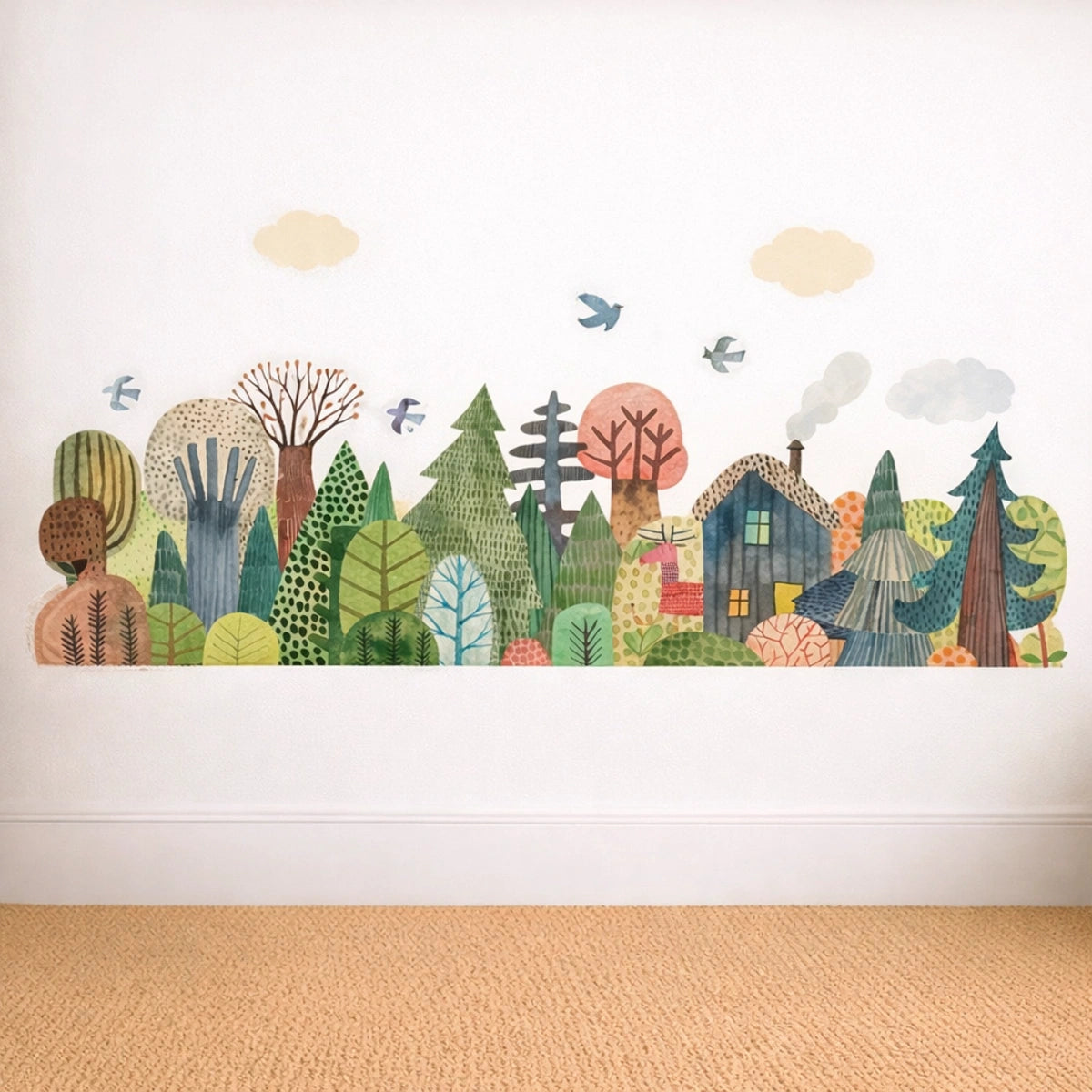 Autocollant mural forêt animaux chambre bébé décor mural forêt arbres maison