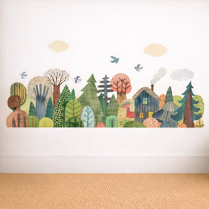 Autocollant mural forêt animaux chambre bébé décor mural forêt arbres maison