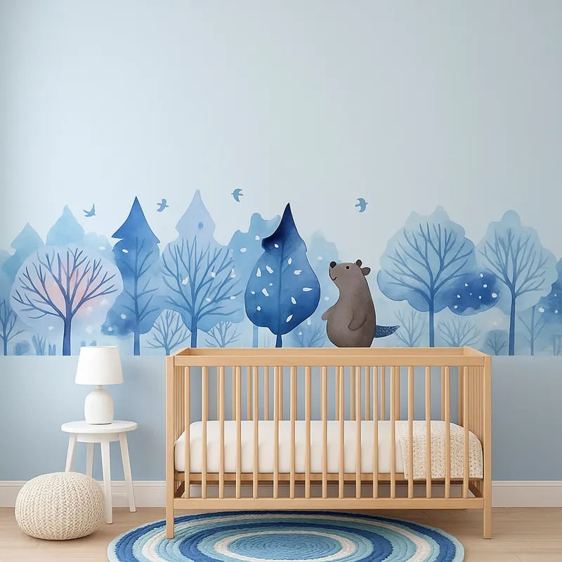 Autocollant foret hiver et lit bébé