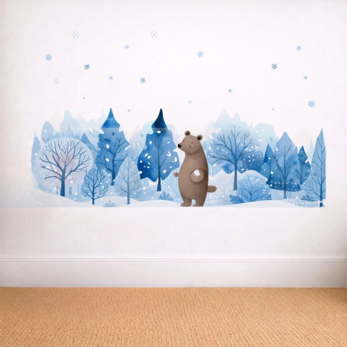 autocollant mural forêt chambre bébé paysage nature cabane et arbres