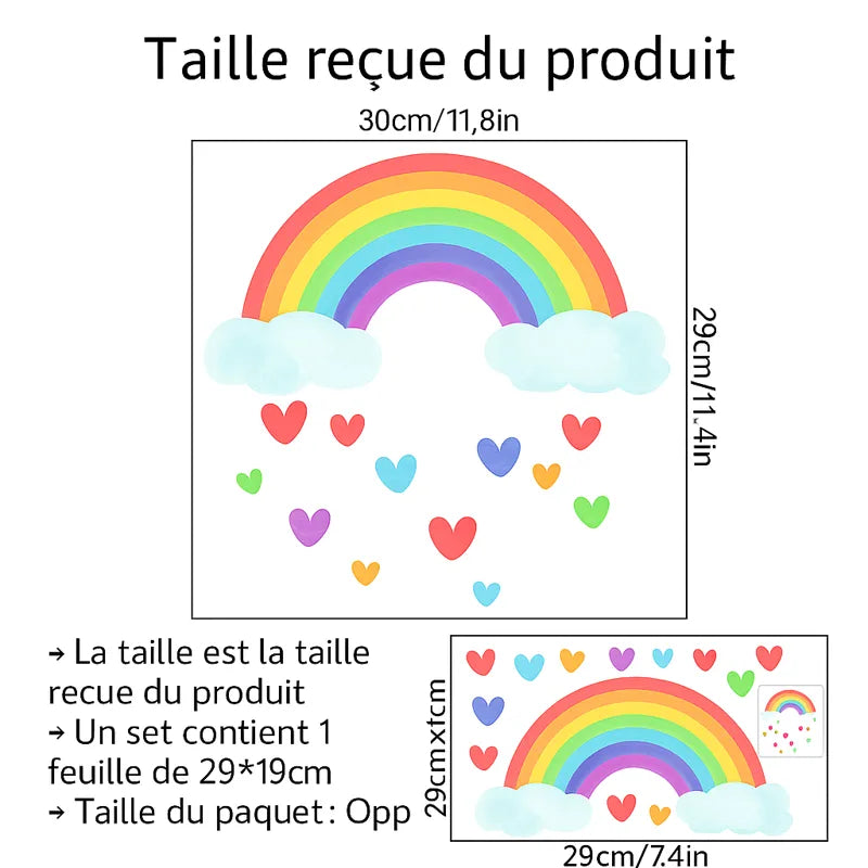 Dimension de l'autocollant arc-en-ciel lumineux