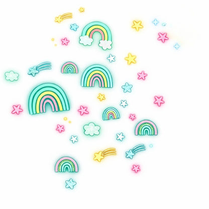 Autocollants muraux arc-en-ciel lumineux phosphorescents pour chambre bébé avec étoiles et nuages décoratifs
