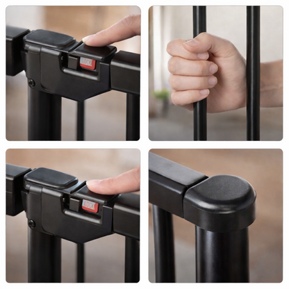 Détails de sécurité barrière bébé avec verrouillage sécurisé, barreaux solides et coins arrondis