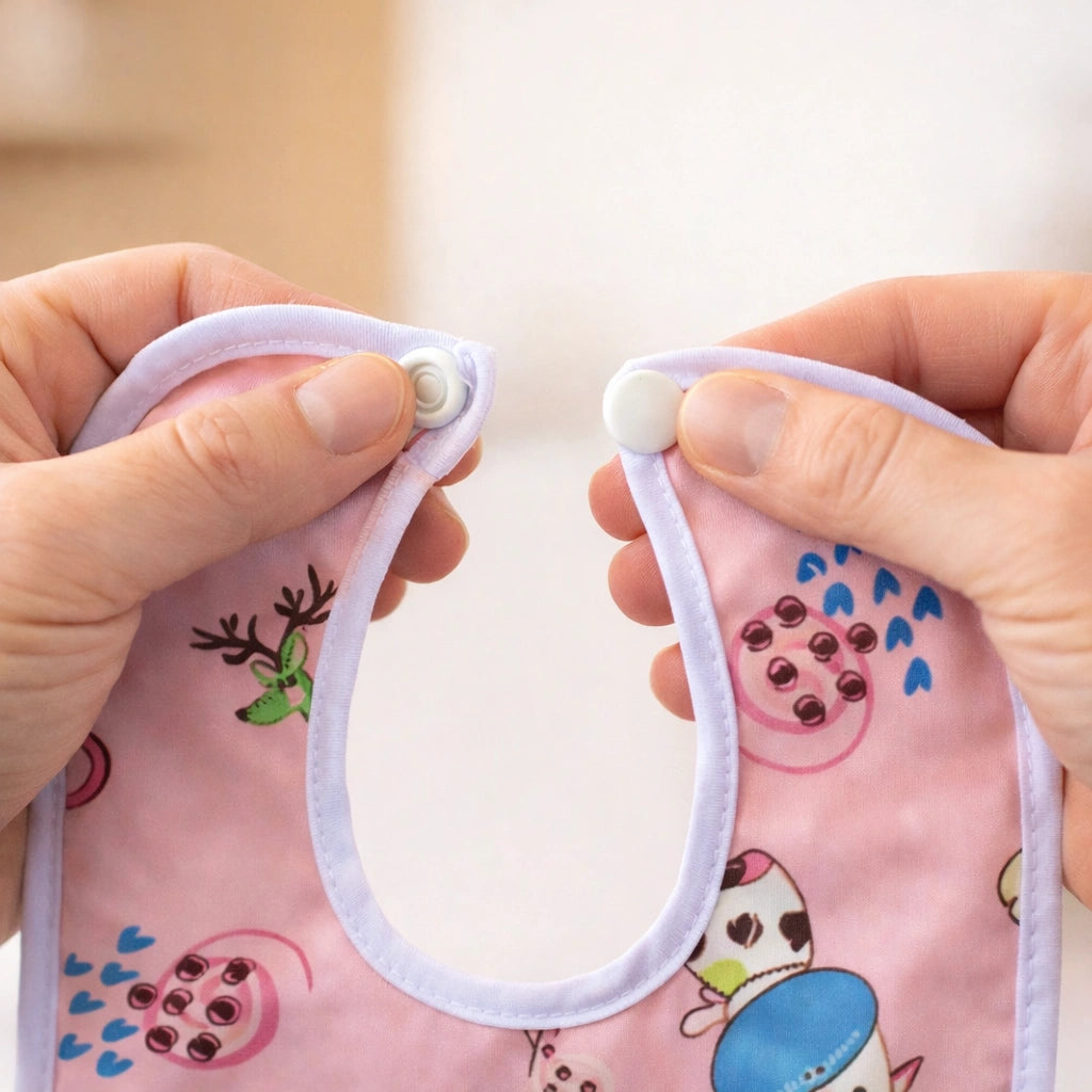 bavoir bébé imperméable attache bouton pression réglable bavette repas bébé étanche facile à mettre système fermeture