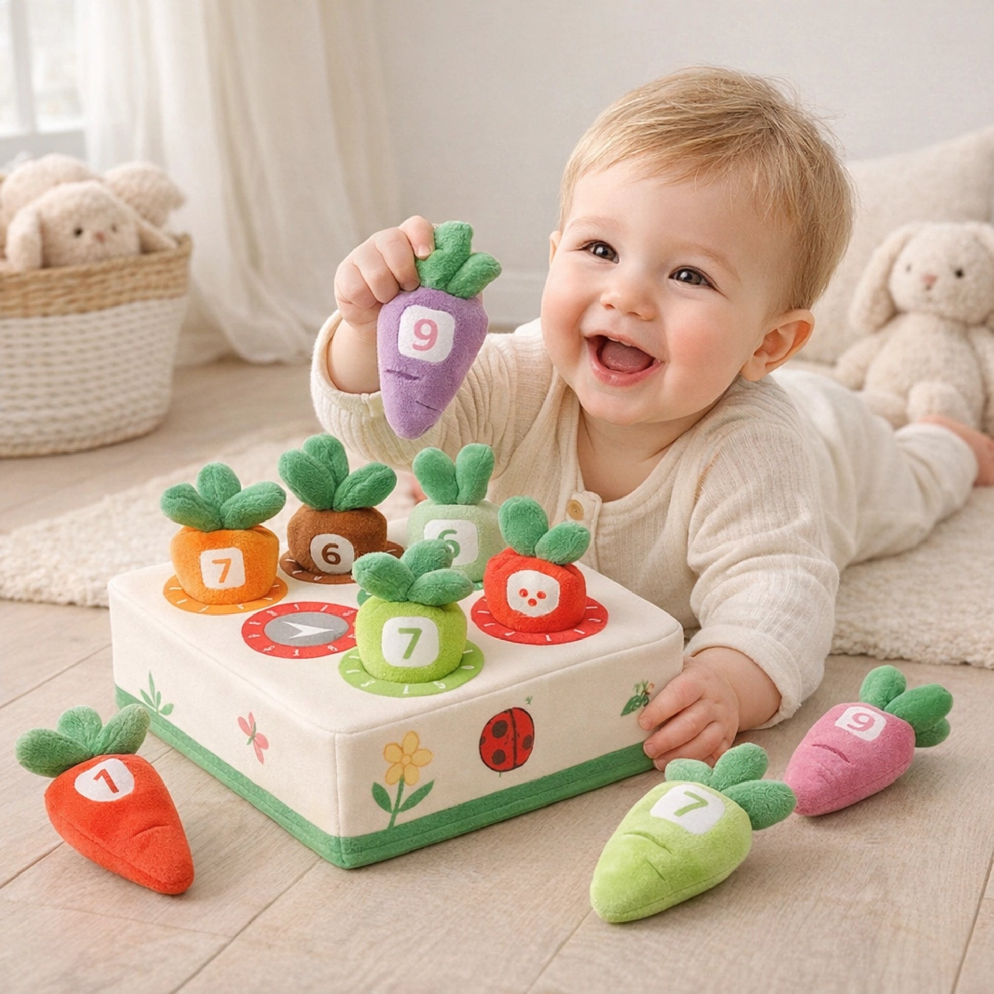 Bébé découvre les chiffres avec jeu carottes Montessori