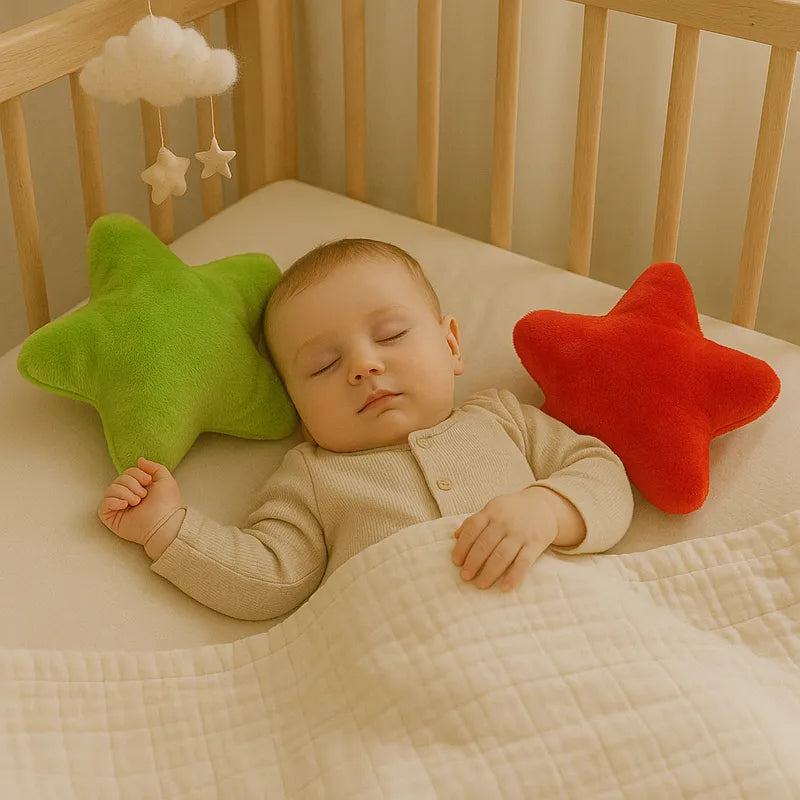 Bébé qui dort près des coussins en forme d'étoile
