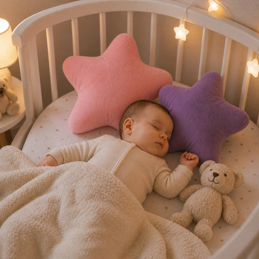 Bébé qui dort avec coussin étoile coussin doux nuit bébé confort et sécurité
